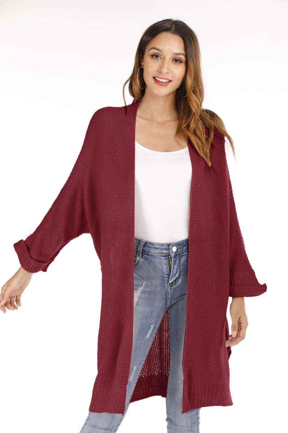 Open Front Slit Exposed Seam Cardigan Ins Street