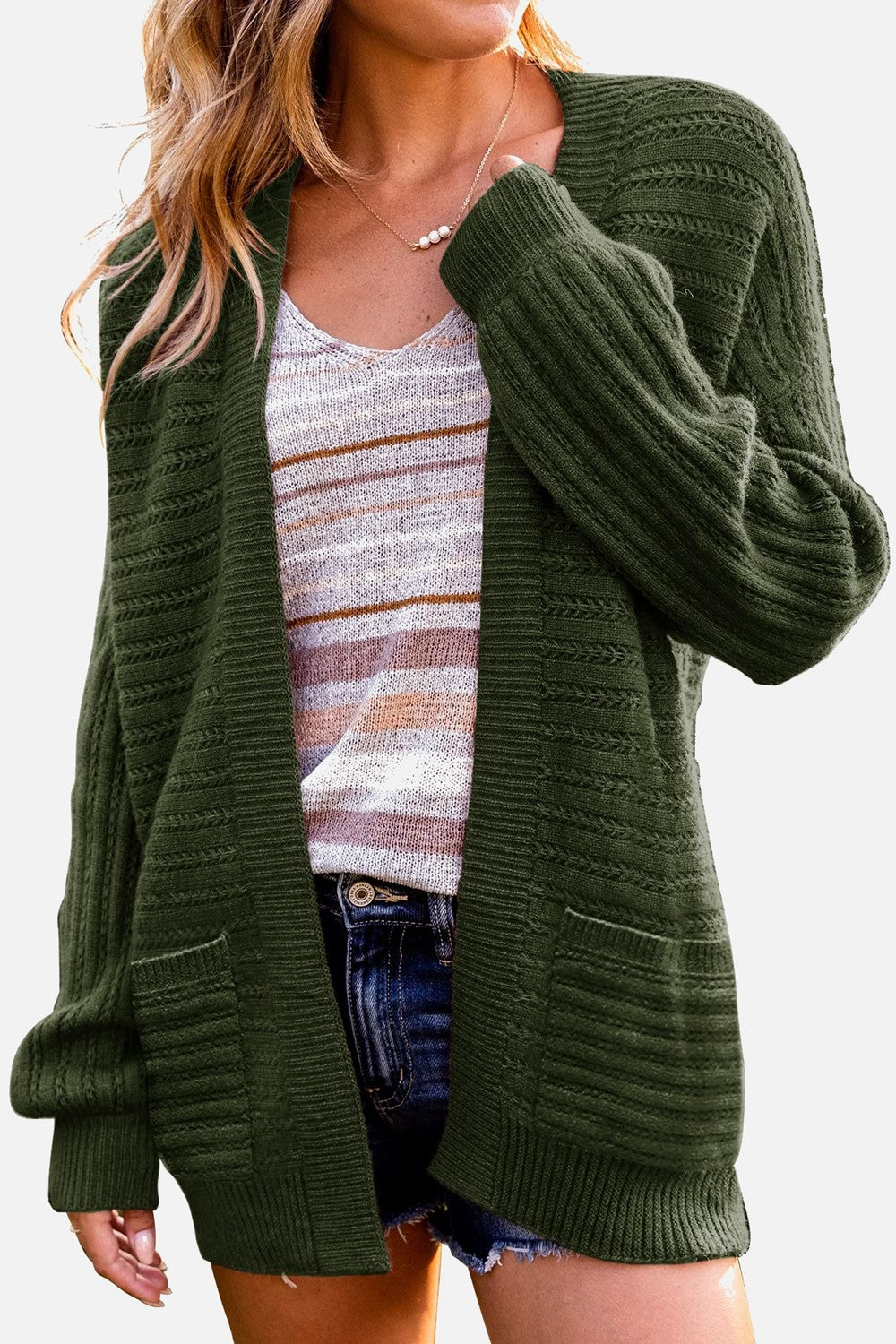 Dropped Shoulder Longline Cardigan with Pockets Ins Street