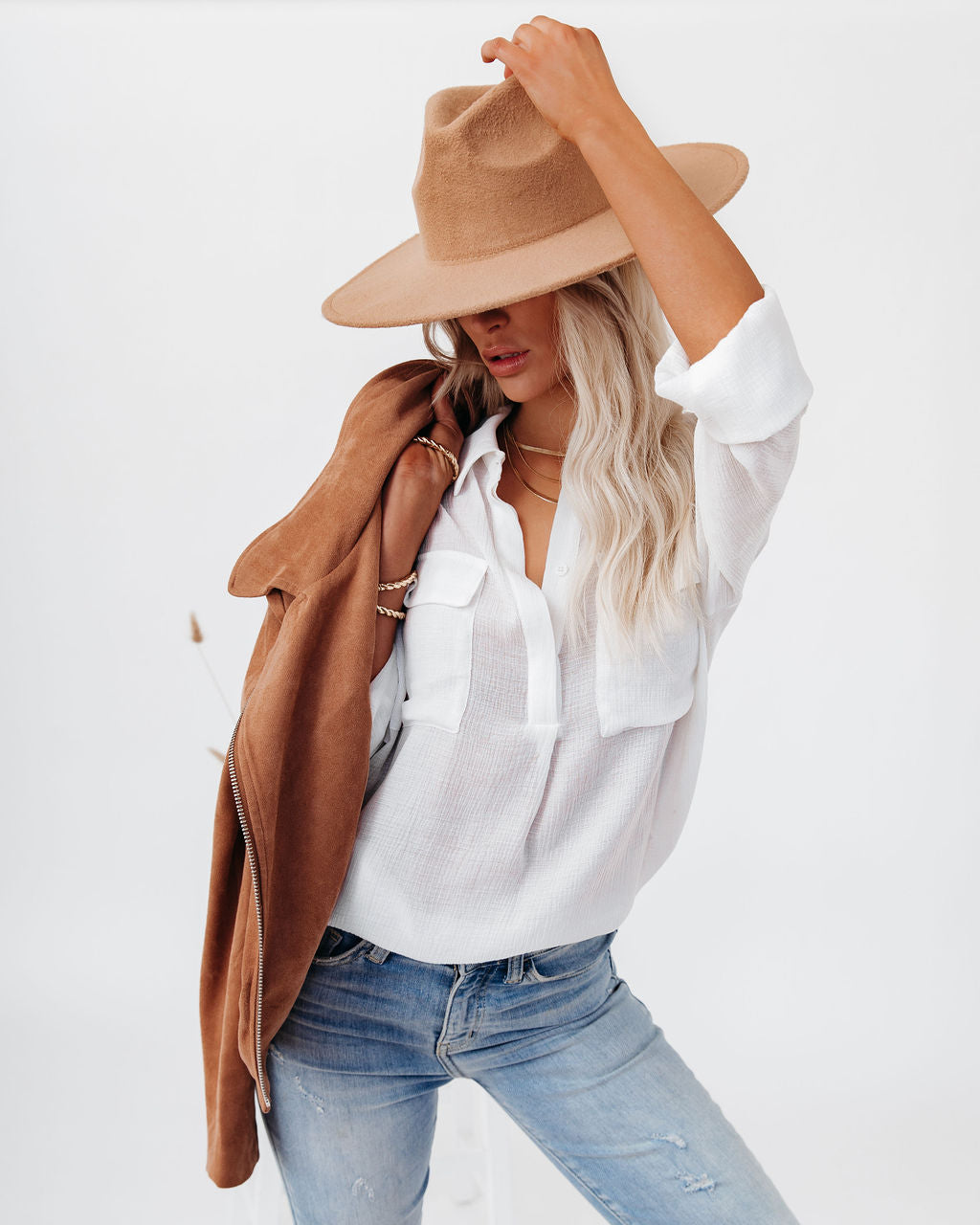 Dedicated Button Down Pocket Top - Ivory LUMI-001