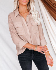 Dedicated Button Down Pocket Top - Taupe LUMI-001