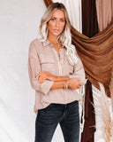 Dedicated Button Down Pocket Top - Taupe