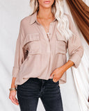 Dedicated Button Down Pocket Top - Taupe LUMI-001