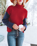 Deena Colorblock Turtleneck Knit Sweater - Brick Navy - FINAL SALE FLAT-001