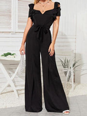 Deep V-Neck Belted Wide-Leg Jumpsuit Ins Street