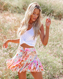 Deep Summer Floral Ruffle Mini Skirt