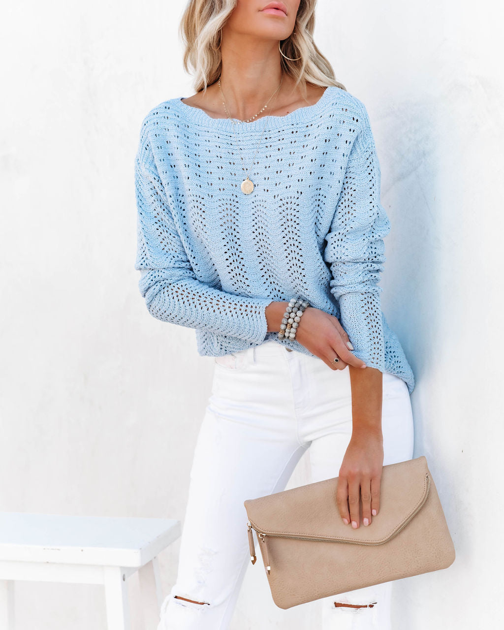 Del Ray Scalloped Knit Sweater - Blue - FINAL SALE FLAW-001