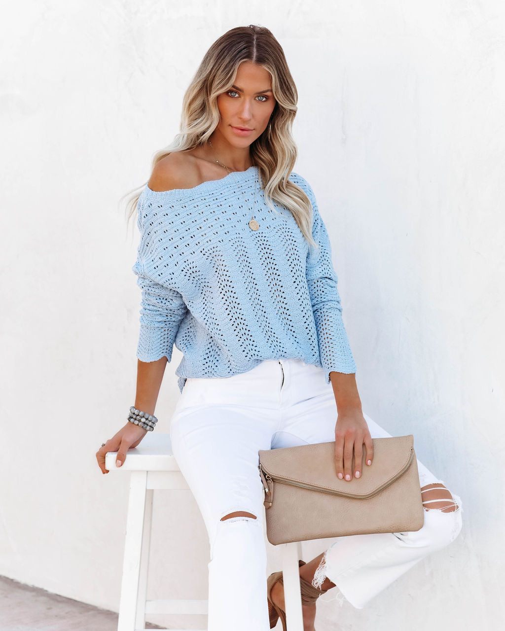 Del Ray Scalloped Knit Sweater - Blue - FINAL SALE FLAW-001