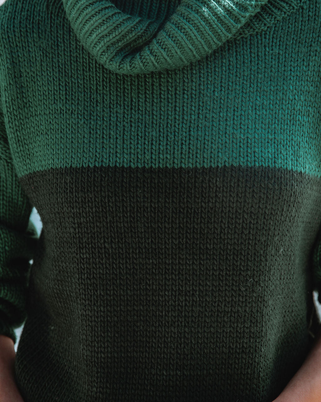Derin Two-Tone Turtleneck Knit Sweater - Hunter Green Ins Street