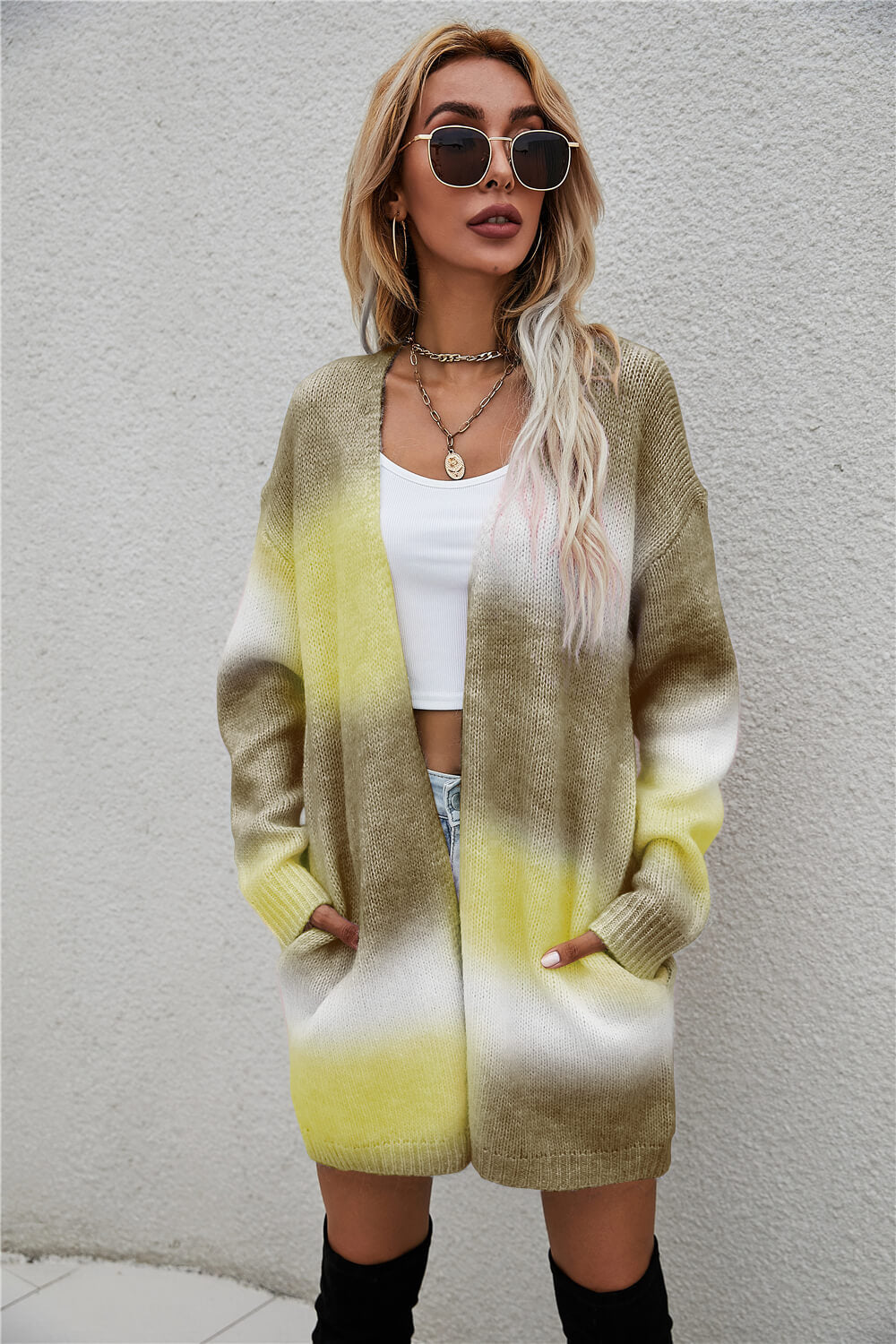 Multicolored Gradient Open Front Longline Cardigan Ins Street