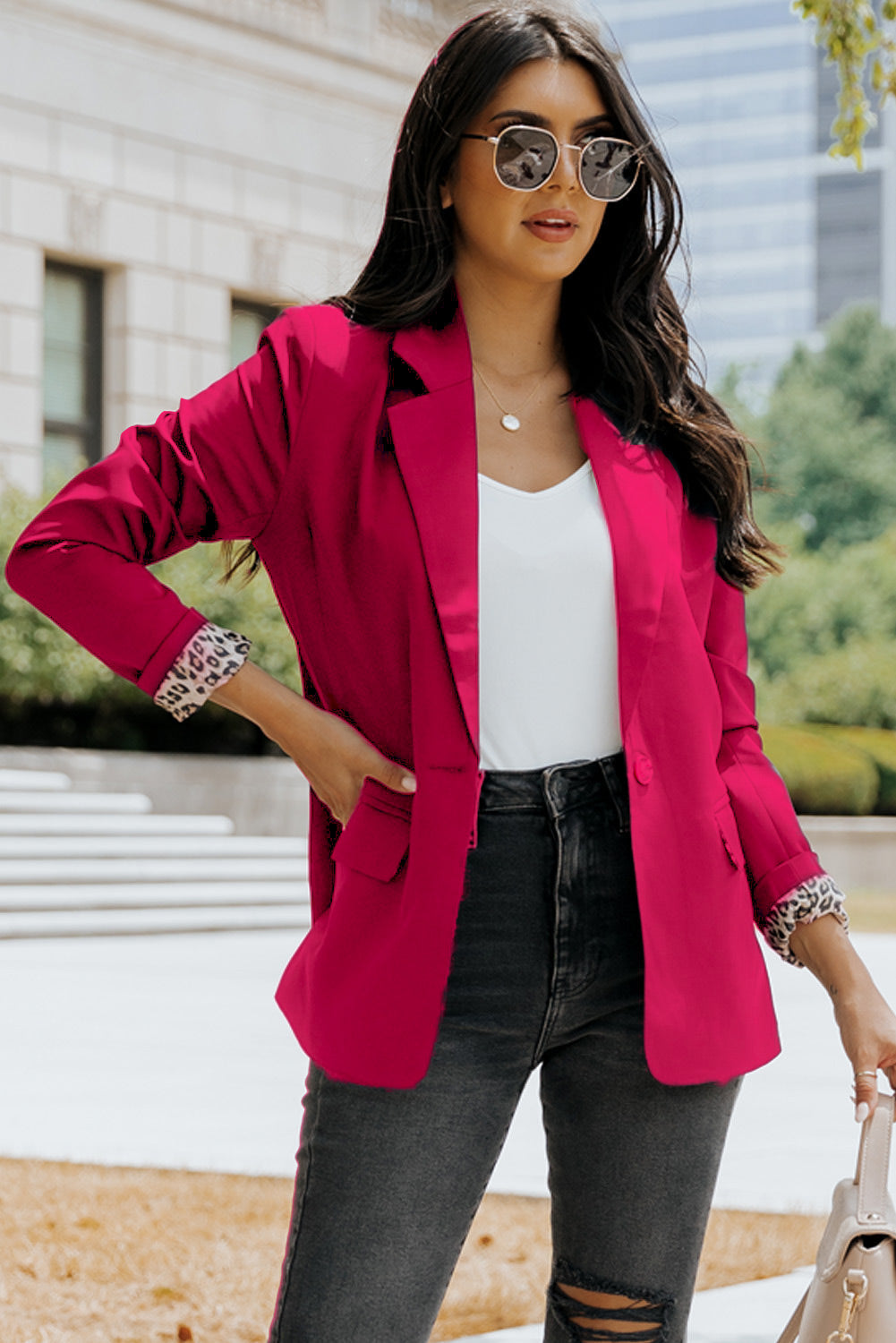 Leopard Lining One-Button Lapel Collar Blazer Ins Street