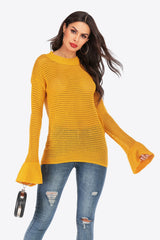 Openwork Flare Sleeve Round Neck Sweater Ins Street