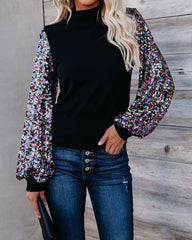 Disco Fever Sequin Sleeve Mock Neck Knit Top Ins Street