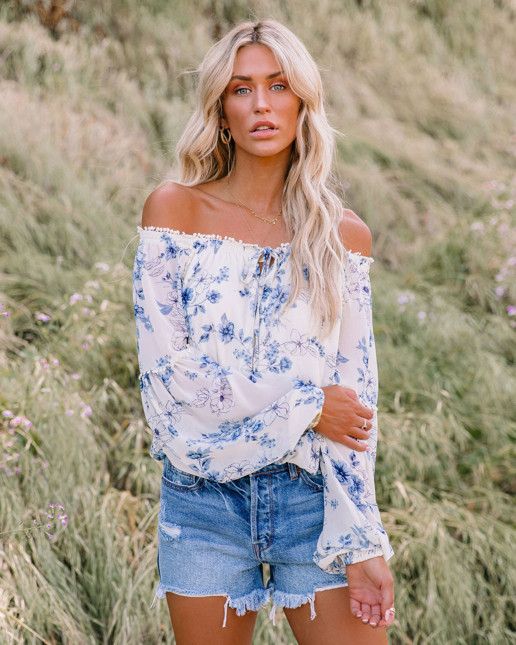 Discovery Floral Off The Shoulder Blouse Ins Street