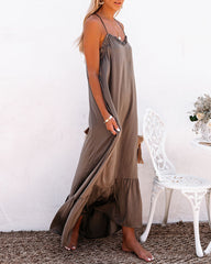 Dolly Satin High Low Ruffle Maxi Dress - Mochaccino Ins Street