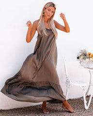 Dolly Satin High Low Ruffle Maxi Dress - Mochaccino Ins Street