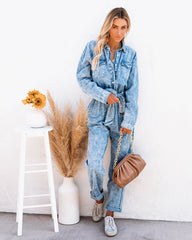 Donny Cotton Pocketed Acid Wash Chambray Jumpsuit Ins Street