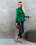 Down To Business Smocked Blouse - Emerald Ins Street