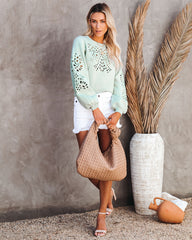 Drop In The Ocean Eyelet Knit Sweater - Mint Ins Street