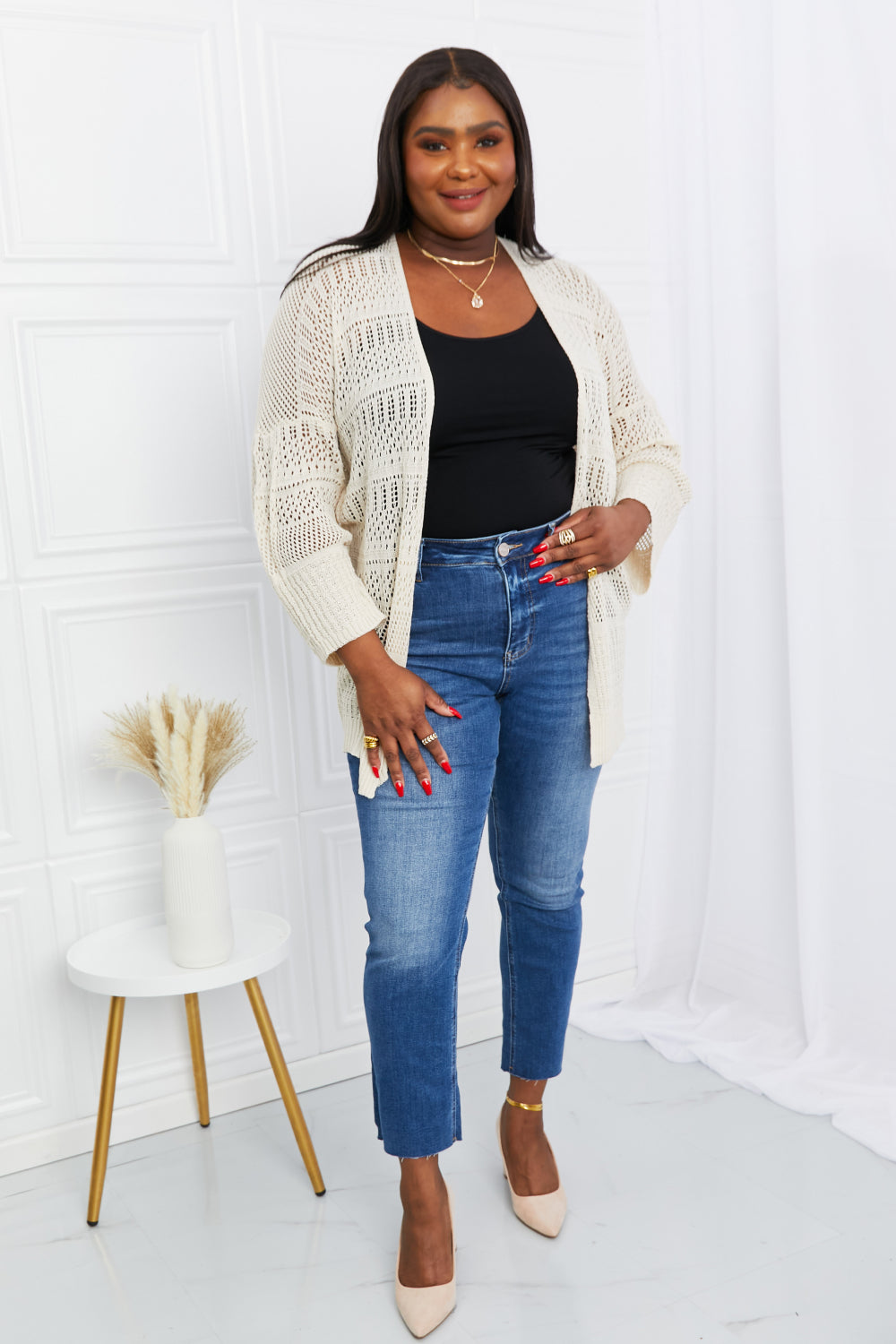 Leto Open Front Openwork Cardigan Ins Street