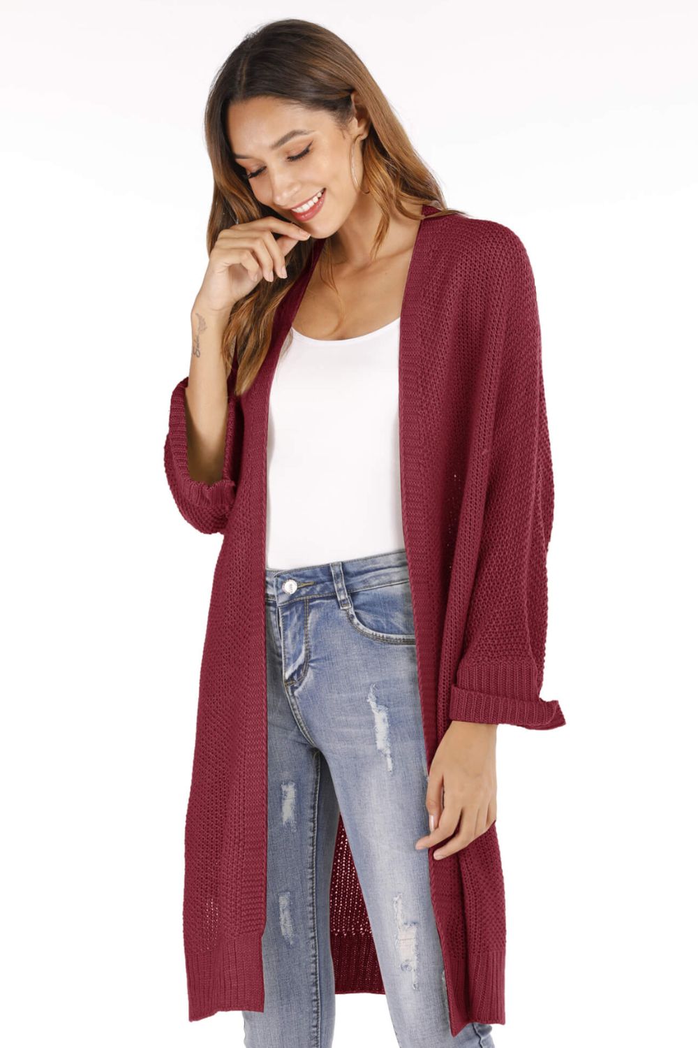 Open Front Slit Exposed Seam Cardigan Ins Street