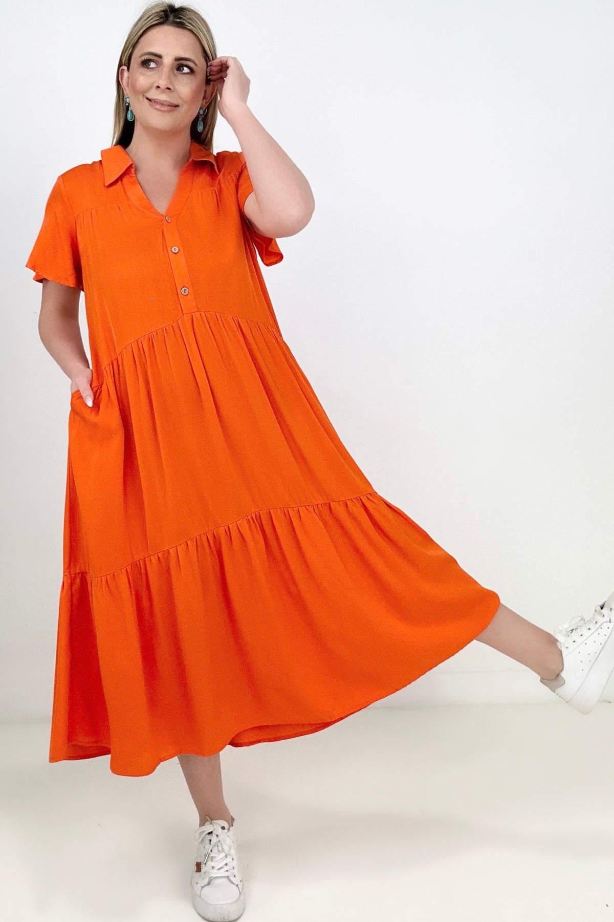 Easel Button Down Shirt Dress Kiwidrop