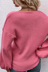 Lantern Sleeve Surplice Knit Sweater Ins Street