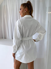 Dropped Shoulder Belted Shirt Dress Ins Street