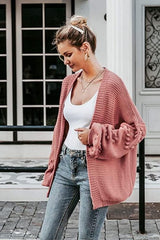 Long Fall Pom-Pom Open Front Knit Cardigan Ins street