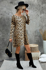 Leopard Asymmetric Hem Dolman Sleeve Dress Ins Street