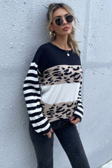 Mixed Print Color Block Knitted Pullover Ins Street