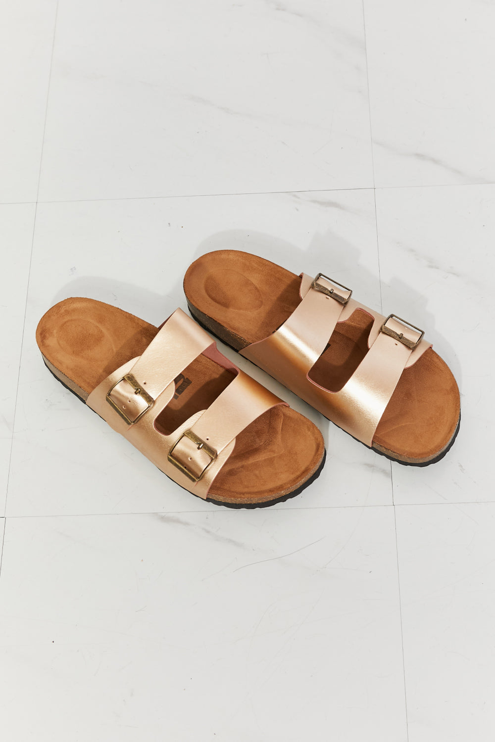 MMShoes Best Life Double-Banded Slide Sandal in Gold Ins Street