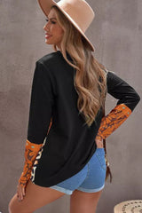 Mixed Print Color Block Long Sleeve Top Ins Street