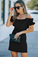 Off-Shoulder Ruffled Zip-Back Mini Dress Ins Street