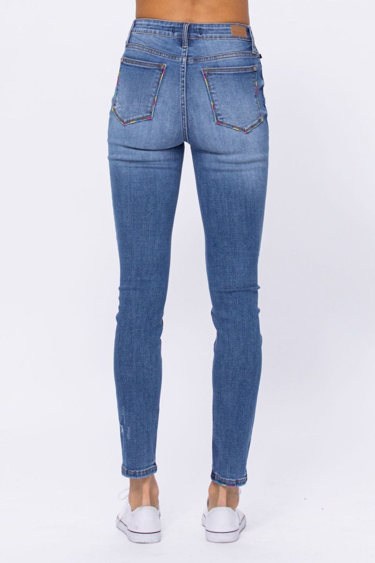 Light Blue Embroidery Pocket Distressed Skinny Jeans Ins Street