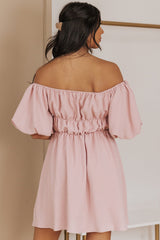 Off-Shoulder Balloon Sleeve Mini Dress Ins Street