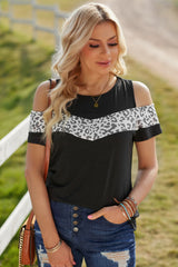 Leopard Cold-Shoulder Tee Shirt Ins Street