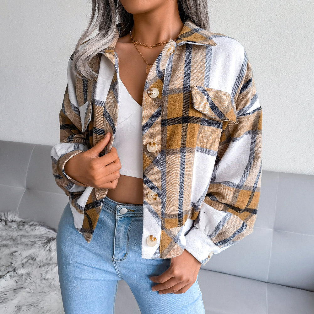 Plaid Button Cuff Long Sleeve Jacket Ins Street