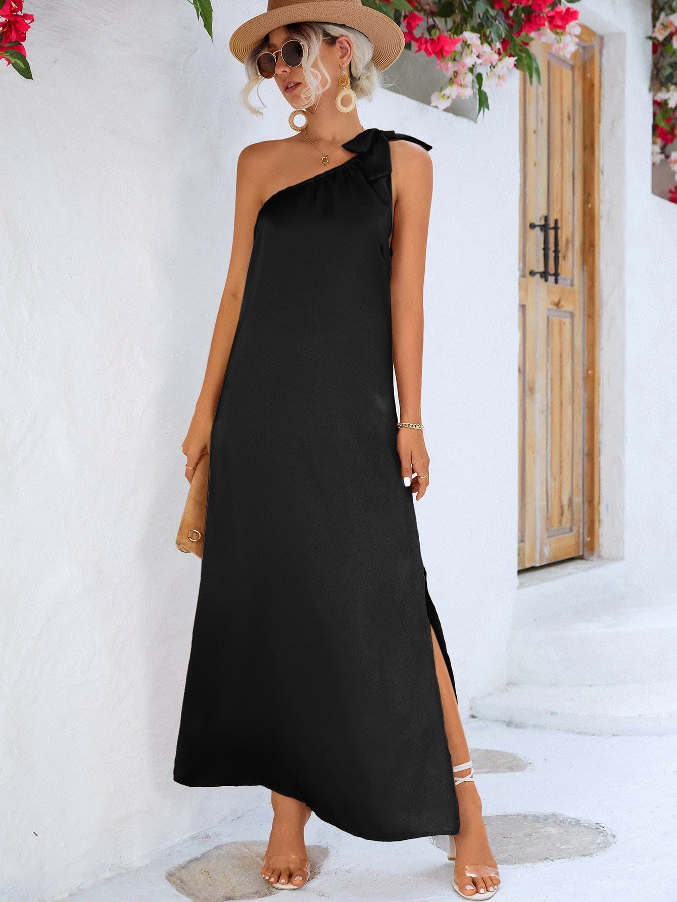 One-Shoulder Slit Maxi Dress Ins Street