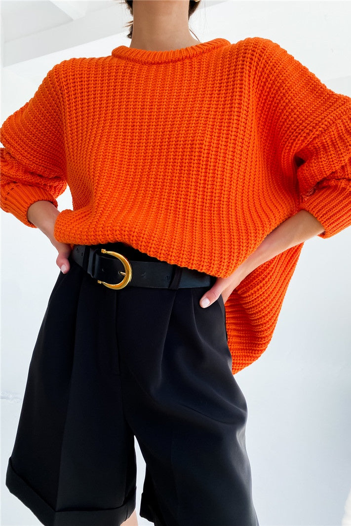 Loose Candy Color Round Neck Sweater Ins street