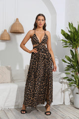 Leopard Deep V Tie Back Split Dress Ins Street