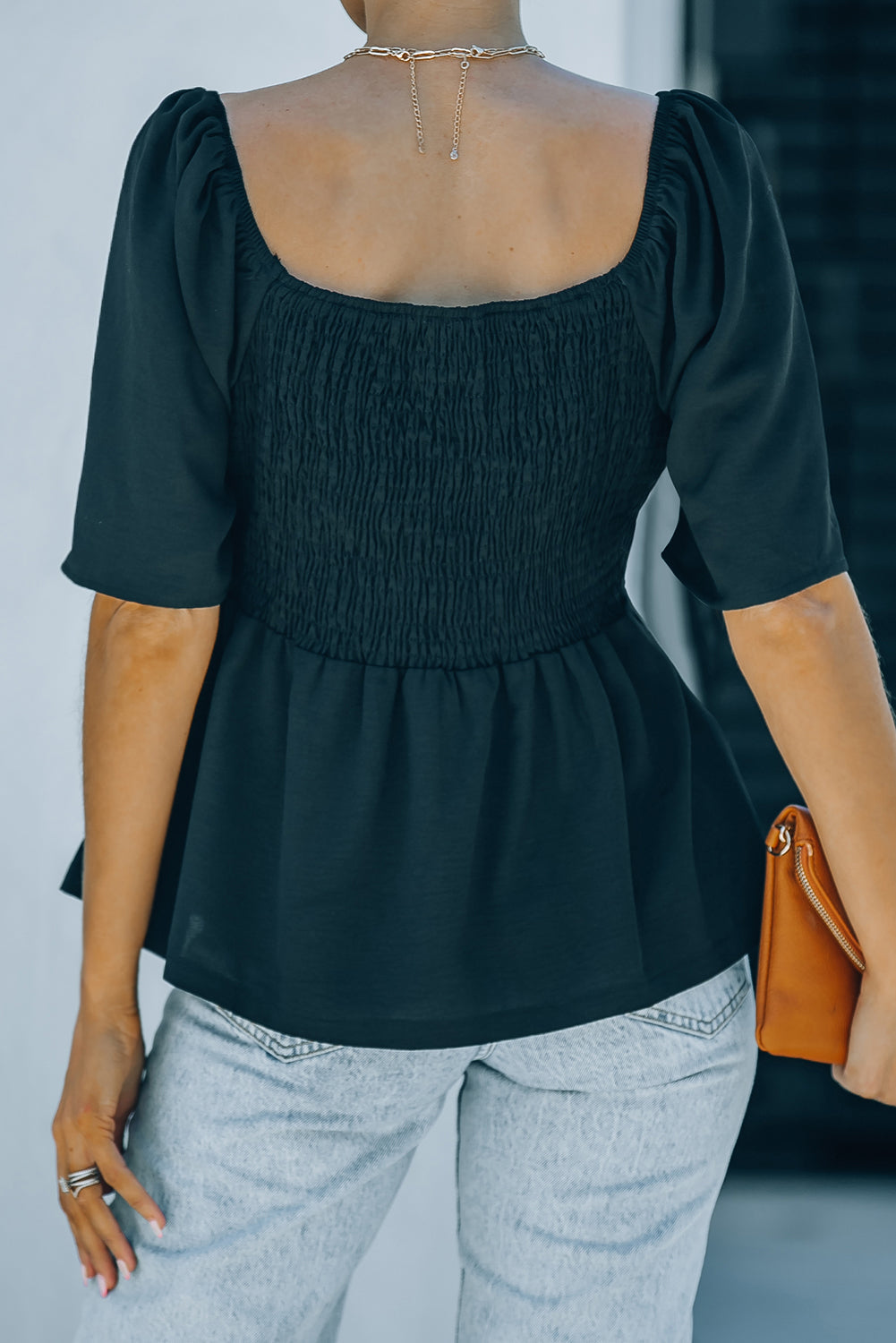 Lace Smocked Puff Sleeve Peplum Top Ins Street