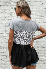 Leopard Color Block Babydoll Tee Shirt Ins Street