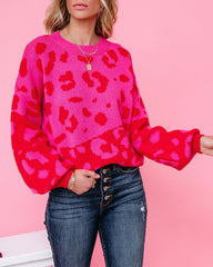 Earnest Two-Tone Leopard Sweater - Red Pink Ins Street