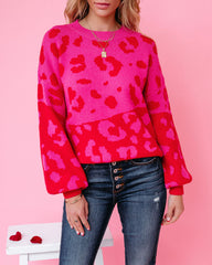 Earnest Two-Tone Leopard Sweater - Red Pink Ins Street