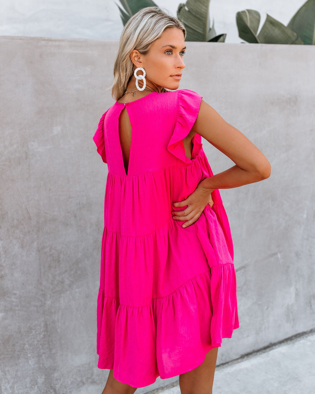 East Coast Pocketed Tiered Babydoll Dress - Fuchsia Ins Street