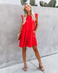 East Coast Pocketed Tiered Babydoll Dress - Red Ins Street