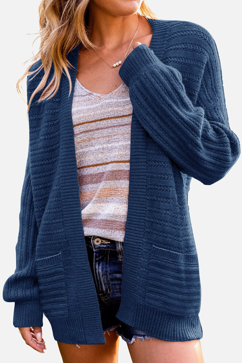 Dropped Shoulder Longline Cardigan with Pockets Ins Street