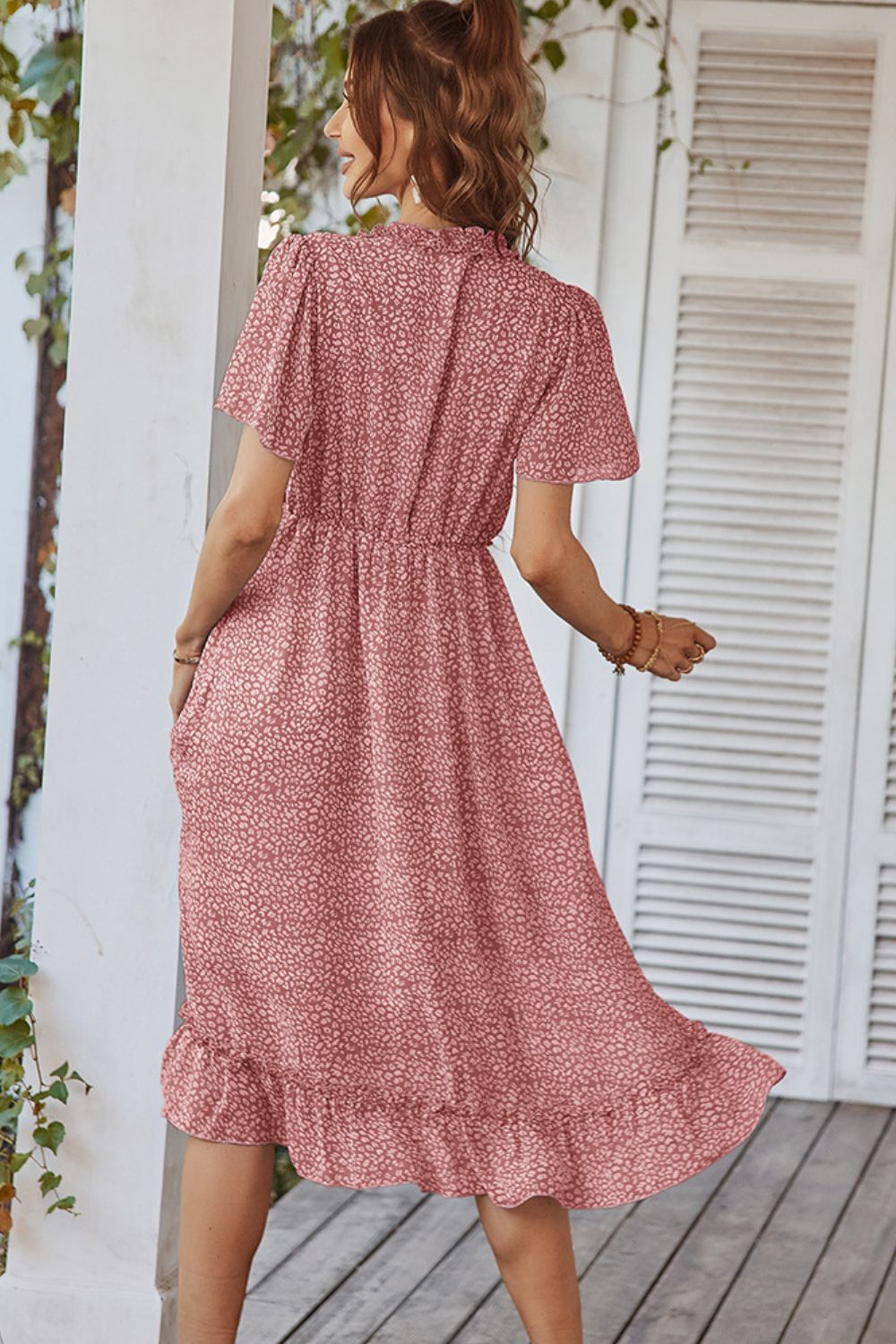 Leopard Frill Trim Flutter Sleeve Dress Ins Street