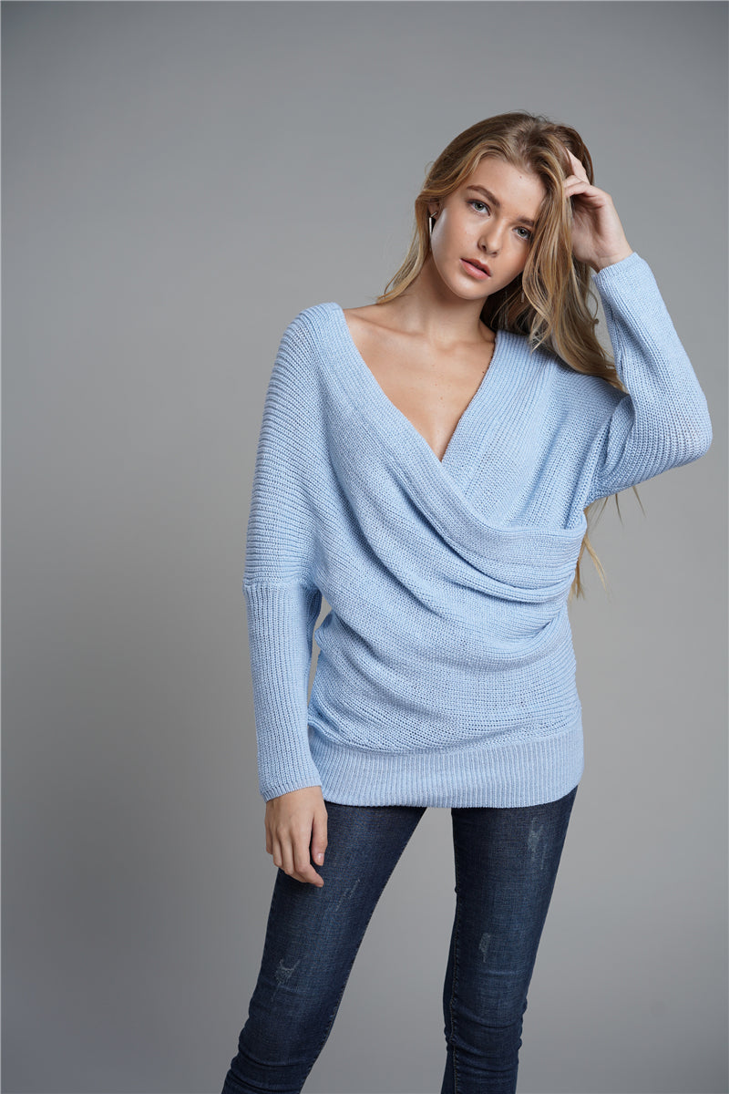 Dropped Shoulder Surplice Sweater Ins Street