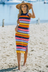 Multicolored Side Slit Knit Sweater Dress Ins Street